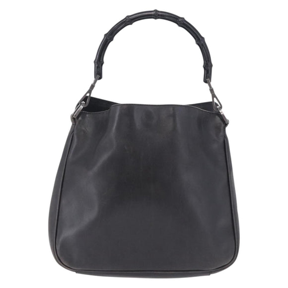 GUCCI Bamboo Hand Bag Leather Black Silver 001 1638 Auth ka6269