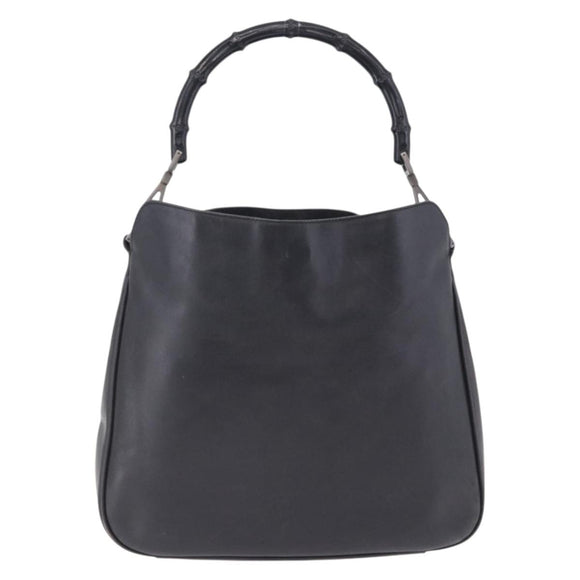GUCCI Bamboo Hand Bag Leather Black Silver 001 1638 Auth ka6269
