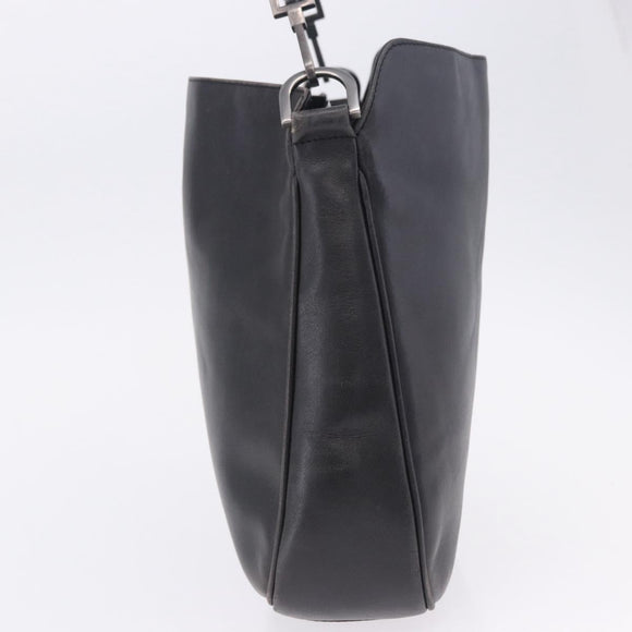 GUCCI Bamboo Hand Bag Leather Black Silver 001 1638 Auth ka6269