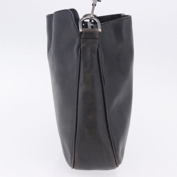 GUCCI Bamboo Hand Bag Leather Black Silver 001 1638 Auth ka6269