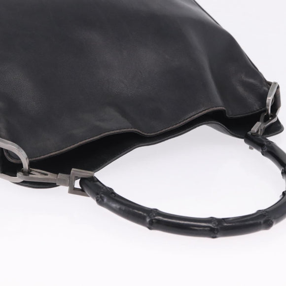GUCCI Bamboo Hand Bag Leather Black Silver 001 1638 Auth ka6269