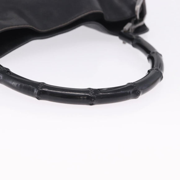 GUCCI Bamboo Hand Bag Leather Black Silver 001 1638 Auth ka6269