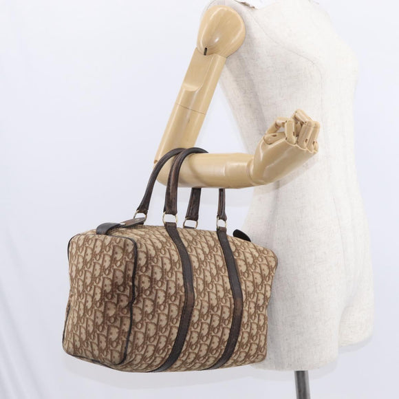 Christian Dior Trotter Canvas Hand Bag Brown Gold Auth ka627