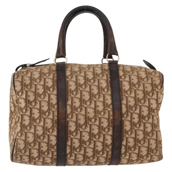 Christian Dior Trotter Canvas Hand Bag Brown Gold Auth ka627