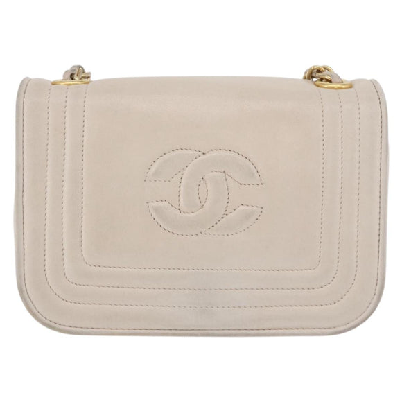 CHANEL COCO Mark Chain Shoulder Bag Lamb Skin Ivory Gold Tone CC Auth ka6278A