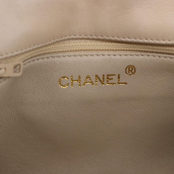 CHANEL COCO Mark Chain Shoulder Bag Lamb Skin Ivory Gold Tone CC Auth ka6278A