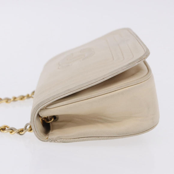 CHANEL COCO Mark Chain Shoulder Bag Lamb Skin Ivory Gold Tone CC Auth ka6278A