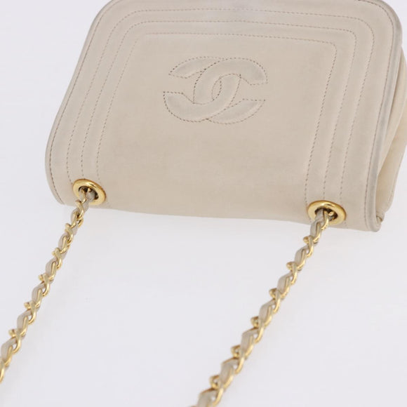 CHANEL COCO Mark Chain Shoulder Bag Lamb Skin Ivory Gold Tone CC Auth ka6278A