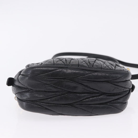 Miu Miu Matelasse Shoulder Bag Leather Black Gold Tone Auth ka6286A