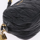 Miu Miu Matelasse Shoulder Bag Leather Black Gold Tone Auth ka6286A-17