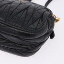 Miu Miu Matelasse Shoulder Bag Leather Black Gold Tone Auth ka6286A-18
