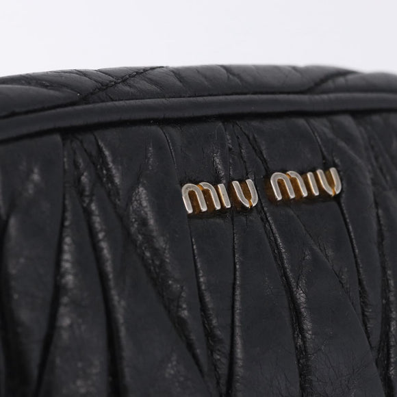 Miu Miu Matelasse Shoulder Bag Leather Black Gold Tone Auth ka6286A