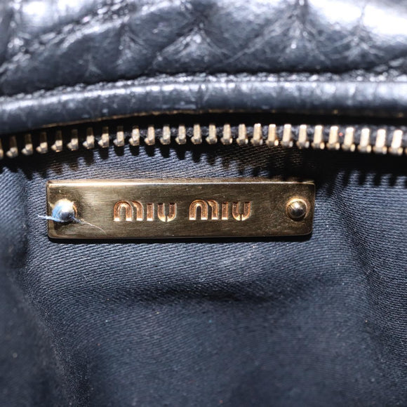 Miu Miu Matelasse Shoulder Bag Leather Black Gold Tone Auth ka6286A