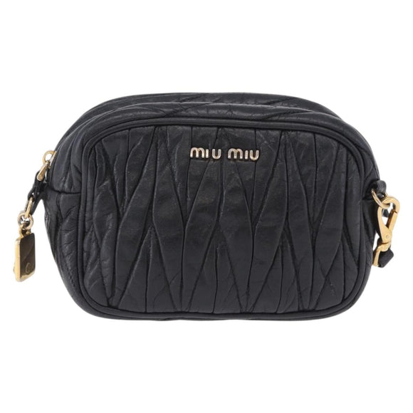 Miu Miu Matelasse Shoulder Bag Leather Black Gold Tone Auth ka6286A
