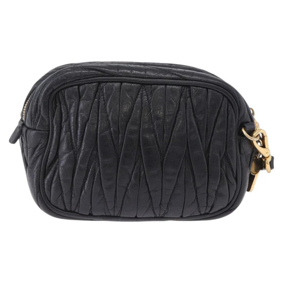 Miu Miu Matelasse Shoulder Bag Leather Black Gold Tone Auth ka6286A