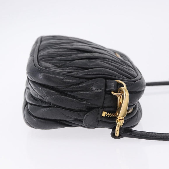 Miu Miu Matelasse Shoulder Bag Leather Black Gold Tone Auth ka6286A