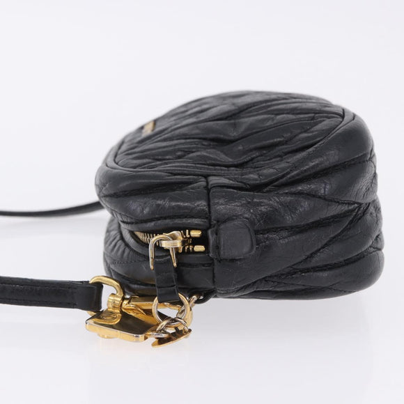 Miu Miu Matelasse Shoulder Bag Leather Black Gold Tone Auth ka6286A