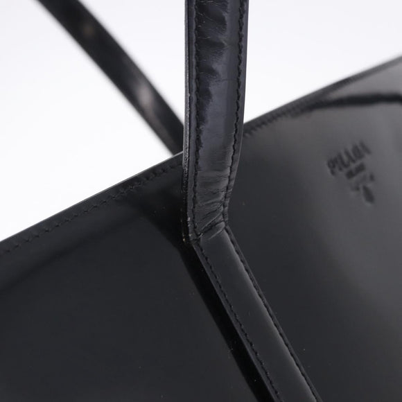PRADA Hand Bag Patent Black Silver Auth ka6287