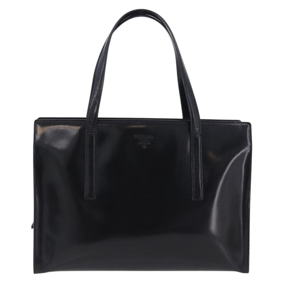 PRADA Hand Bag Patent Black Silver Auth ka6287