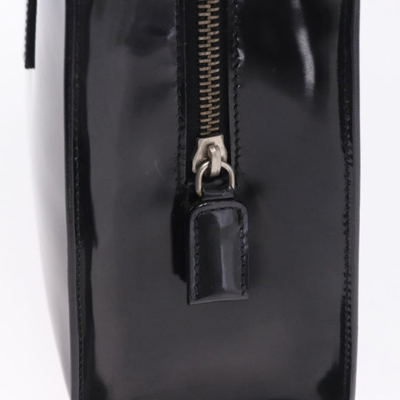 PRADA Hand Bag Patent Black Silver Auth ka6287
