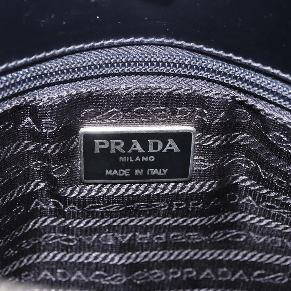 PRADA Hand Bag Patent Black Silver Auth ka6287