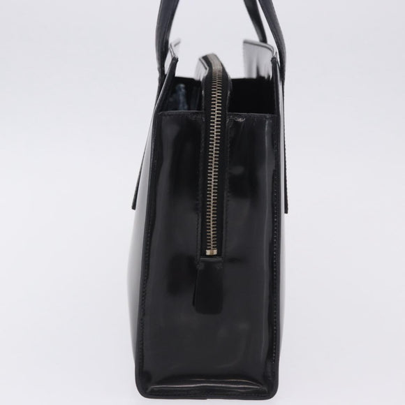 PRADA Hand Bag Patent Black Silver Auth ka6287
