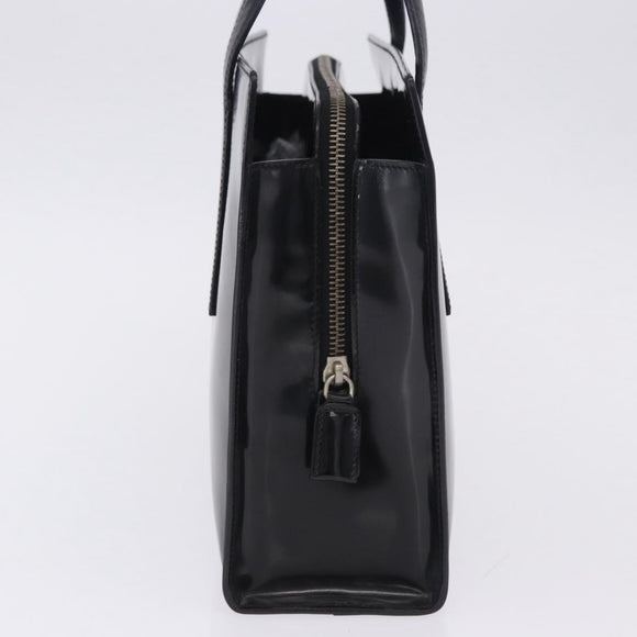 PRADA Hand Bag Patent Black Silver Auth ka6287