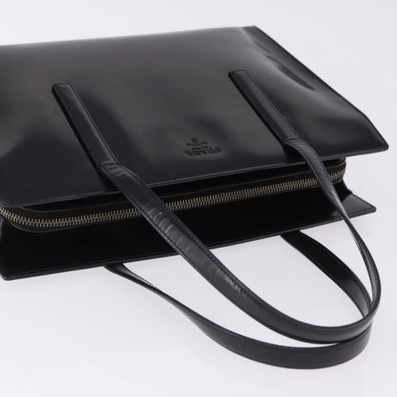 PRADA Hand Bag Patent Black Silver Auth ka6287