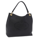 PRADA Shoulder Bag Leather Black Gold Tone Auth ka6289M-1