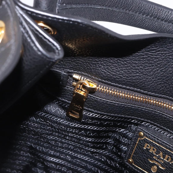 PRADA Shoulder Bag Leather Black Gold Tone Auth ka6289M