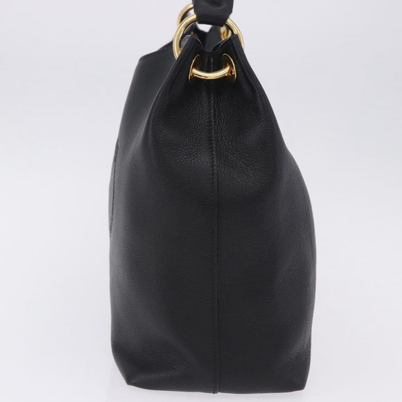 PRADA Shoulder Bag Leather Black Gold Tone Auth ka6289M