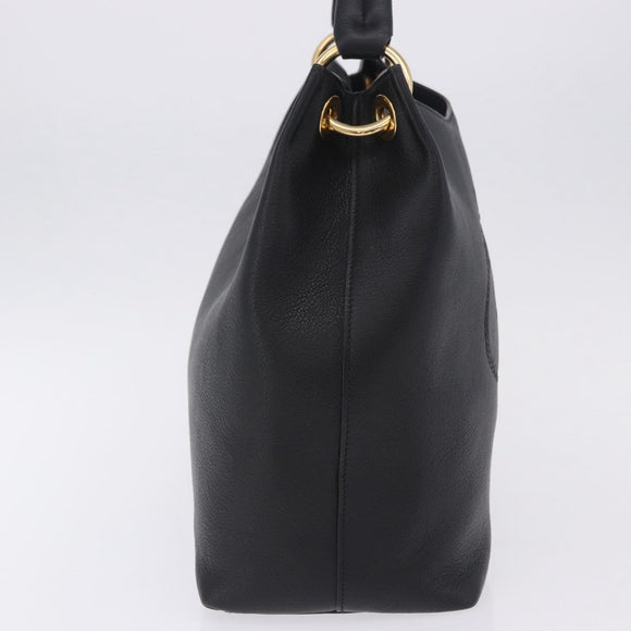 PRADA Shoulder Bag Leather Black Gold Tone Auth ka6289M