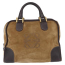 LOEWE Amazona 32 Hand Bag Suede Beige Gold Tone Auth ka6290-13