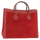 GUCCI Bamboo Hand Bag Suede Red Gold Tone 002 853 0259 Auth ka6291-1