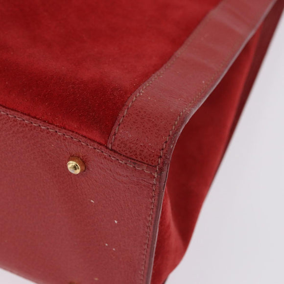 GUCCI Bamboo Hand Bag Suede Red Gold Tone 002 853 0259 Auth ka6291