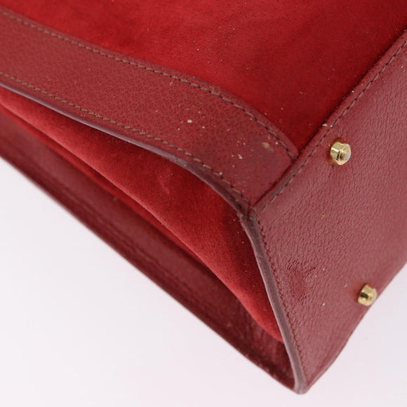 GUCCI Bamboo Hand Bag Suede Red Gold Tone 002 853 0259 Auth ka6291