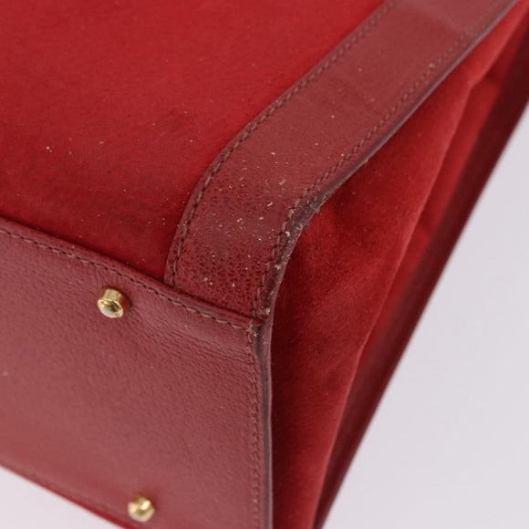 GUCCI Bamboo Hand Bag Suede Red Gold Tone 002 853 0259 Auth ka6291
