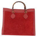 GUCCI Bamboo Hand Bag Suede Red Gold Tone 002 853 0259 Auth ka6291-13