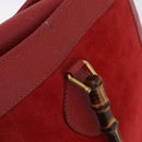GUCCI Bamboo Hand Bag Suede Red Gold Tone 002 853 0259 Auth ka6291-22