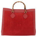 GUCCI Bamboo Hand Bag Suede Red Gold Tone 002 853 0259 Auth ka6291-3