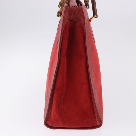 GUCCI Bamboo Hand Bag Suede Red Gold Tone 002 853 0259 Auth ka6291