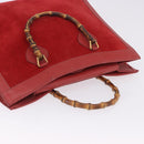 GUCCI Bamboo Hand Bag Suede Red Gold Tone 002 853 0259 Auth ka6291-14