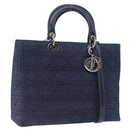 Christian Dior Lady Dior Canage Hand Bag Denim 2way Blue Silver Auth ka6292V-1