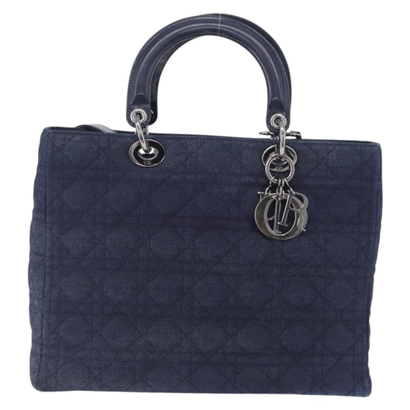 Christian Dior Lady Dior Canage Hand Bag Denim 2way Blue Silver Auth ka6292V
