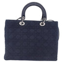Christian Dior Lady Dior Canage Hand Bag Denim 2way Blue Silver Auth ka6292V-3