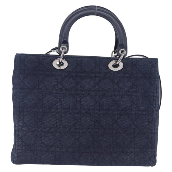 Christian Dior Lady Dior Canage Hand Bag Denim 2way Blue Silver Auth ka6292V