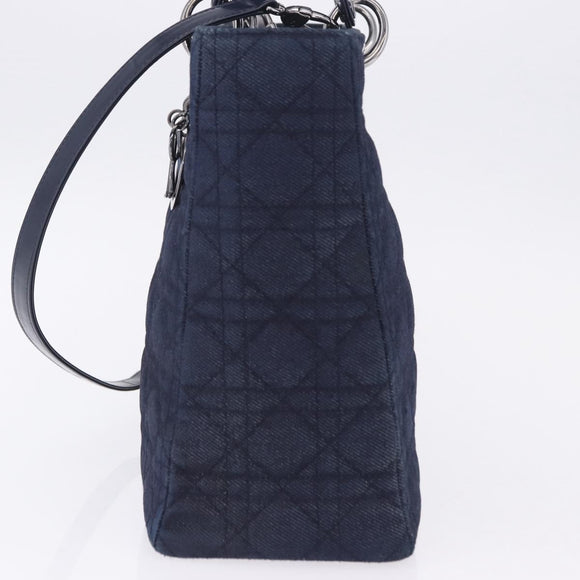 Christian Dior Lady Dior Canage Hand Bag Denim 2way Blue Silver Auth ka6292V