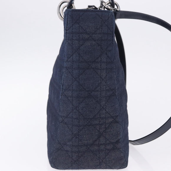 Christian Dior Lady Dior Canage Hand Bag Denim 2way Blue Silver Auth ka6292V