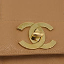 CHANEL Mademoiselle Hand Bag Caviar Skin Beige Gold Tone CC Auth ka6295V-18