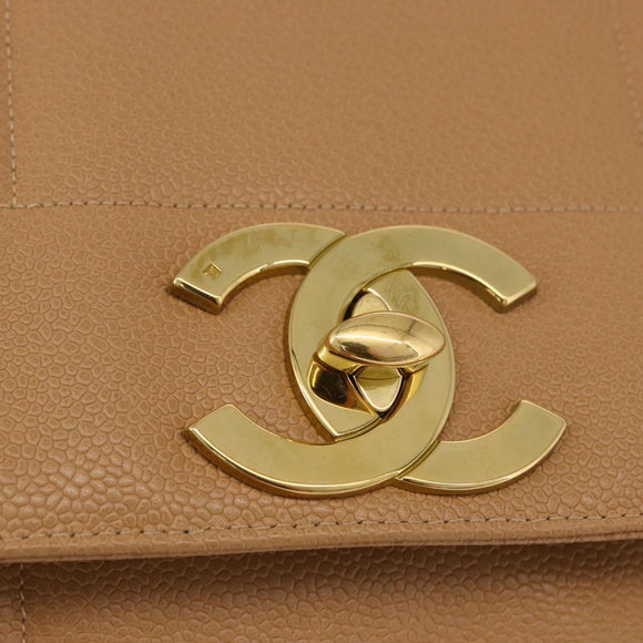 CHANEL Mademoiselle Hand Bag Caviar Skin Beige Gold Tone CC Auth ka6295V